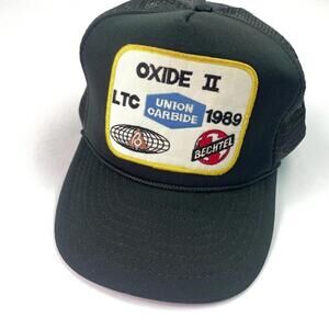 80s Trucker Hat Patch Rope Union Carbide Bechtel Mesh Black